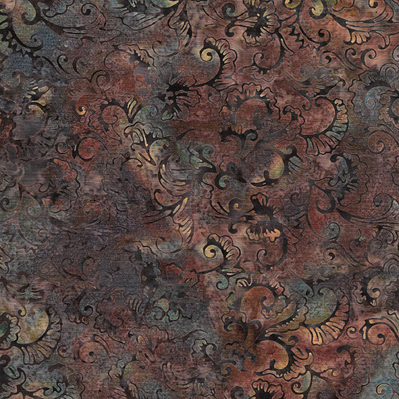 Flourish Floral Leaves-Multi Brown Blue Yellow112212818 / Island Batik