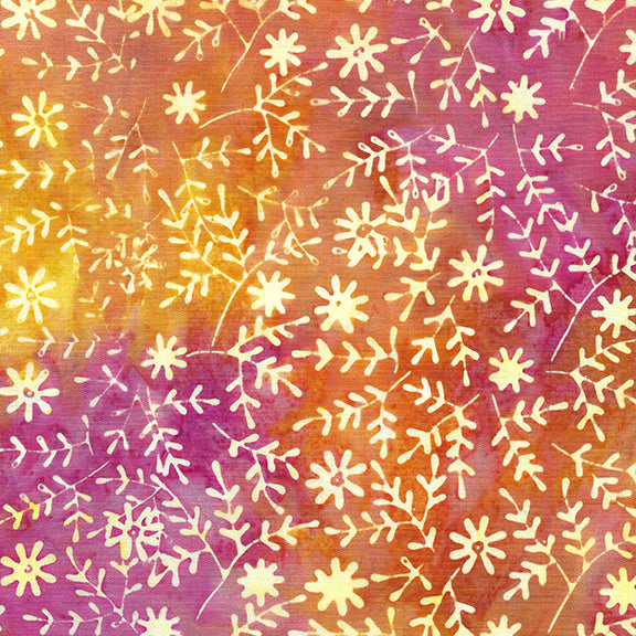 Flower Pot - Sprig With Small Daisy-Multi Pink Orange Sunset