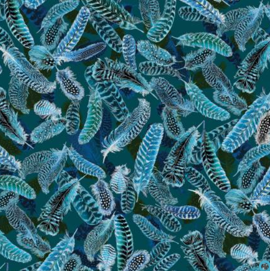 Gilded Feathers Peacock Blue 14034M-84