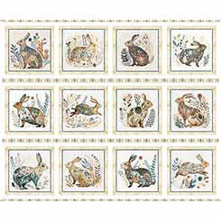 Cotton Tails - Rabbit Picture Patches Panel - Cream 2600 30078 E - QT Fabrics