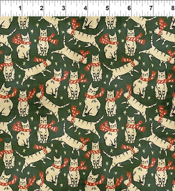 Christmas Cats - Green w Cats
