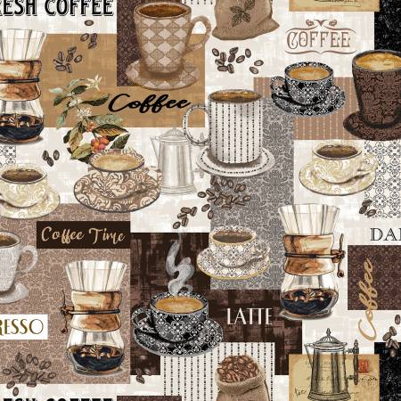 Cream Main Street Cafe Patch - Coffee Connoisseur by Windham Fabrics