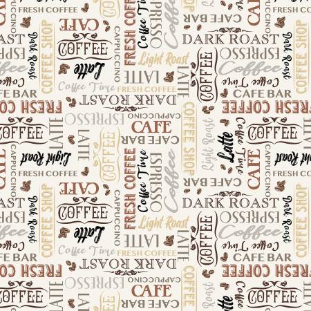Cream Coffee Cafe Words - Coffee Connoisseur by Windham Fabrics