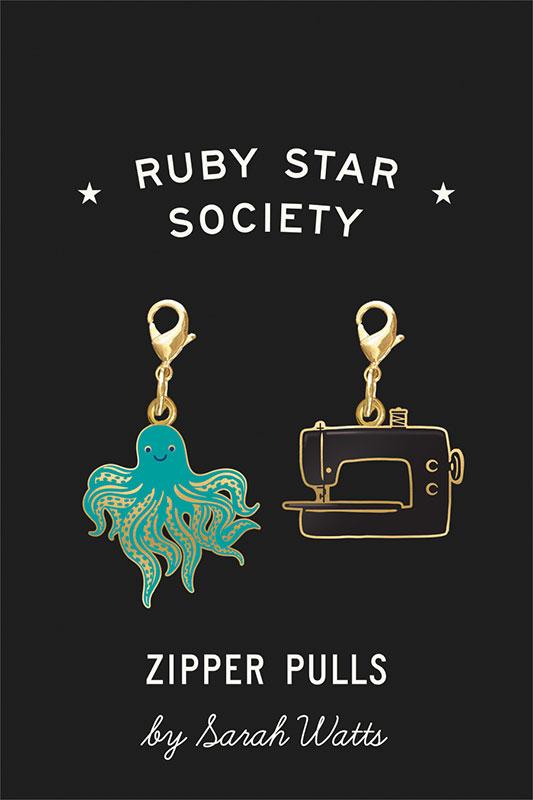 Sewing Machine and Octopus Zipper Pulls 2ct