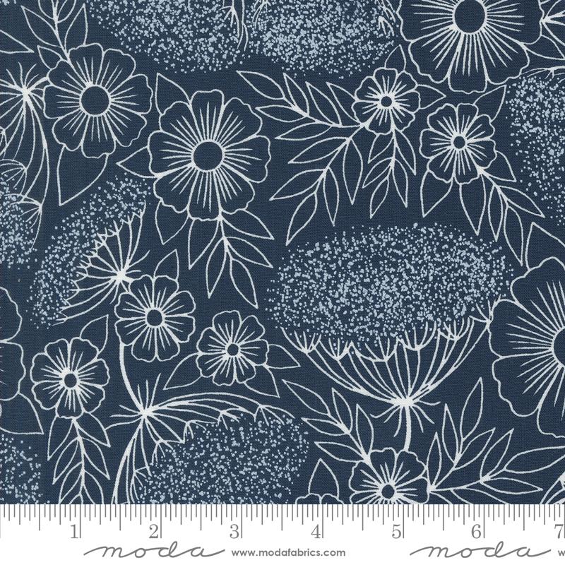 Field Of Flowers - Queen Annes Lace Florals Block Print Navy