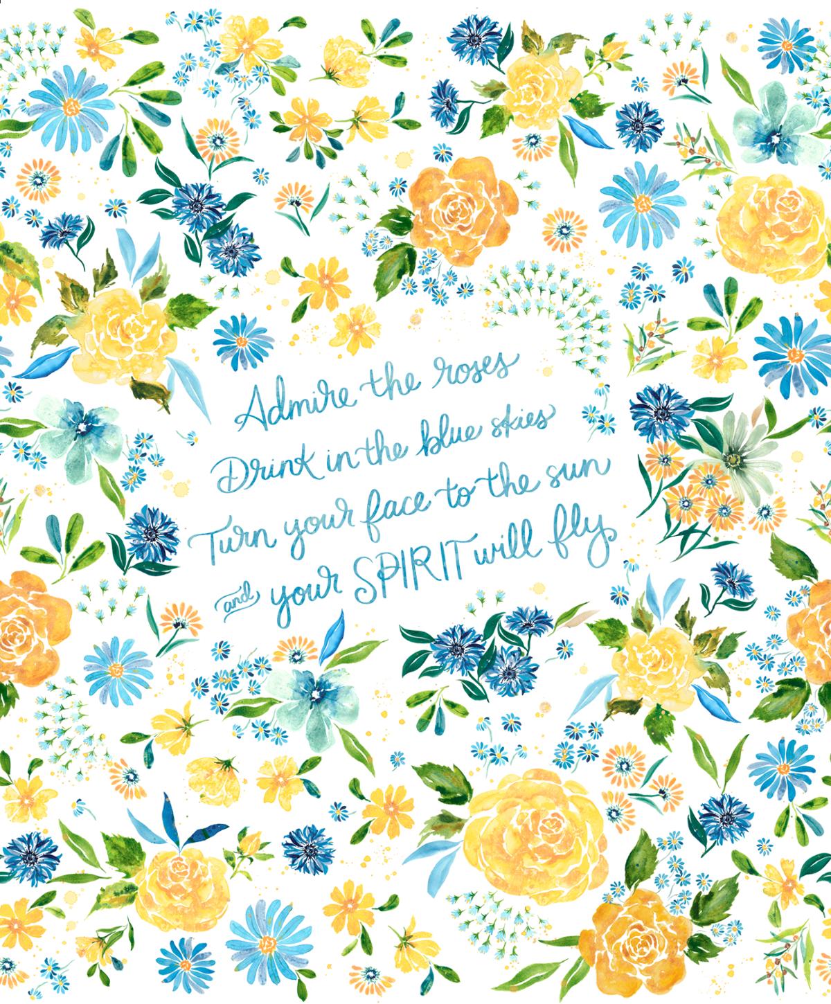Sunshine & Blue Skies - Admire The Roses Panel 36" x 44" Panel Cloud