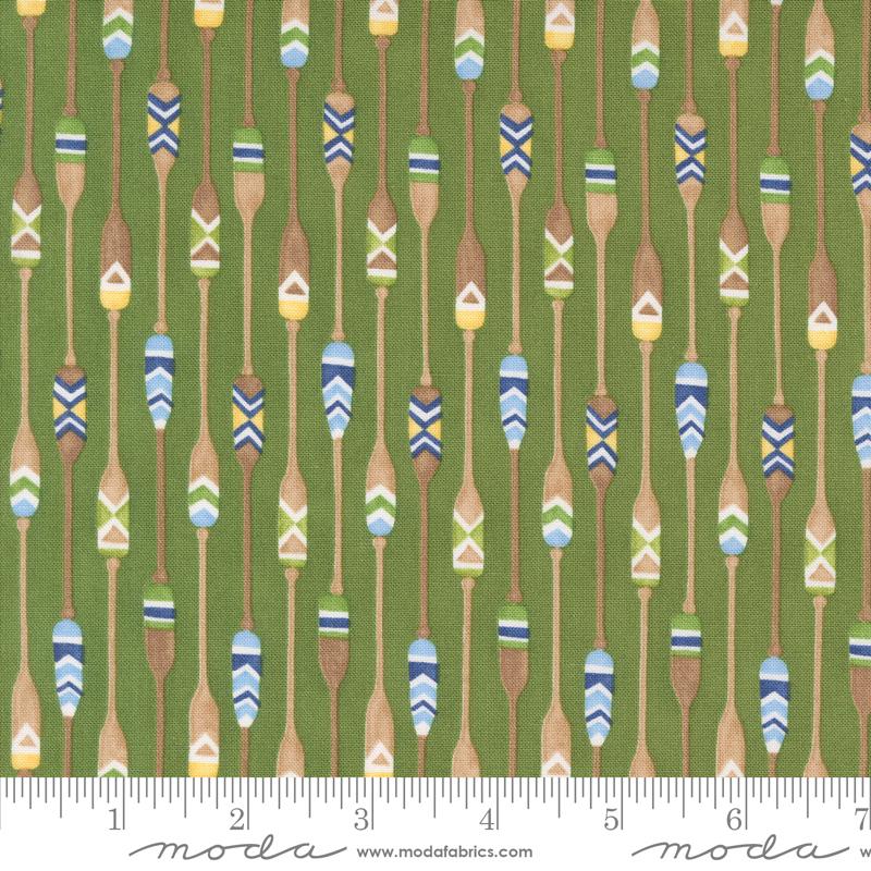 On Lake Time - Patterned Paddles Novelty Stripe Evergreen