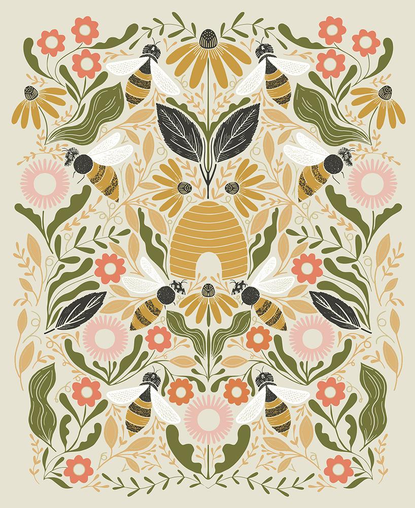 Bee Garden - Bee Garden Panel 36" x 44" Panel Metallic Porcelain