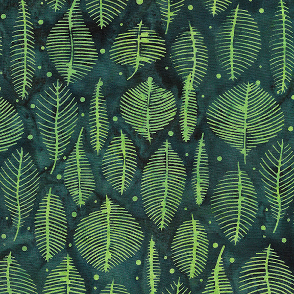 Wondrous - Leaves-Dark Lagoon by Island Batik