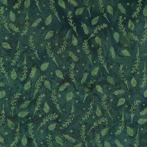 Wondrous - Sprigs and Leaves-Dark Teal by Island Batik