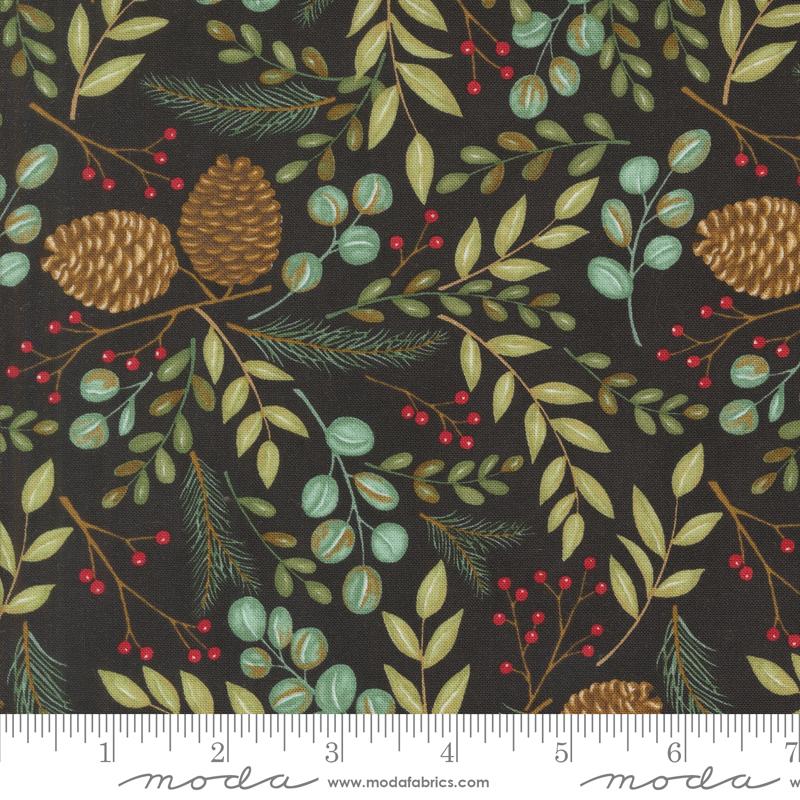 Winter Friends - Woodland Greenery Landscape and Nature Leaves Pine Cones Charcoal Black