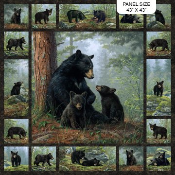 Bear's Den - Black Multi Bear Panel (43" x 43")