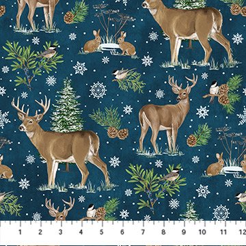 Woodland Woolies Flannel - Deer 1 Navy Multi