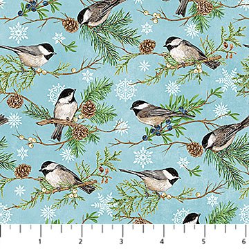 Woodland Woolies Flannel - Chickadees Blue Multi
