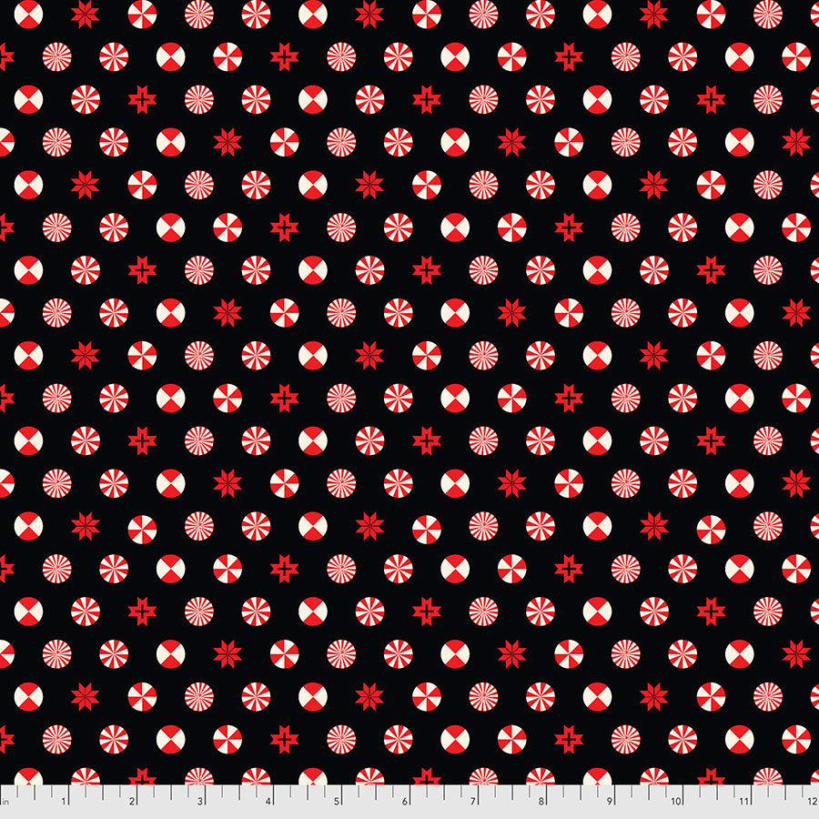 Tula Pink Holiday Homies Flannel - Peppermint Stars - Ink