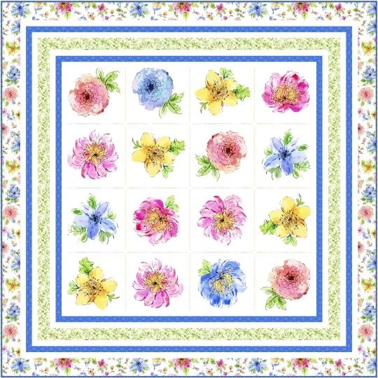Gabriella Block Flowers Quilt Kit- Blue