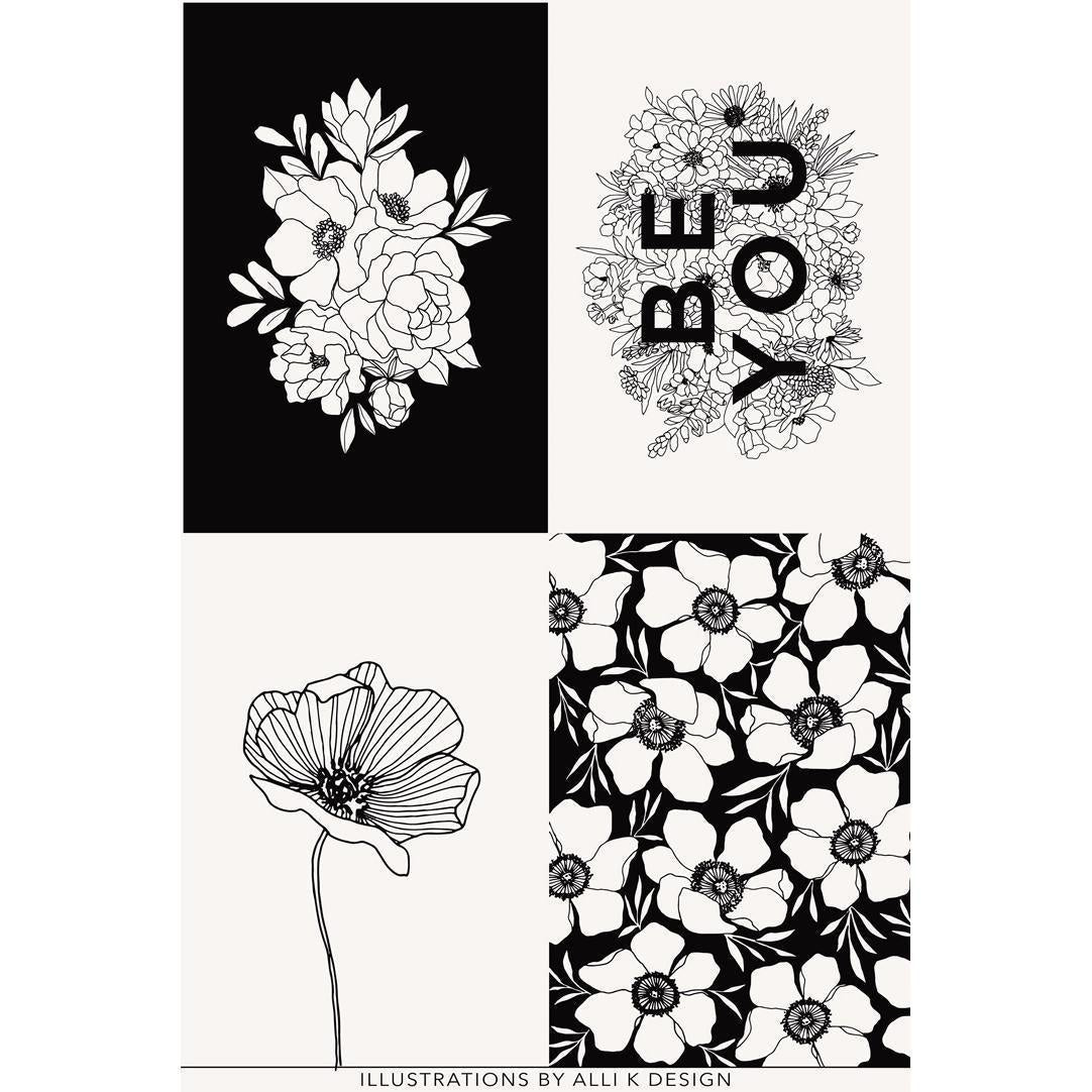 Illustrations Floral Paper Ink - Panel Cut
