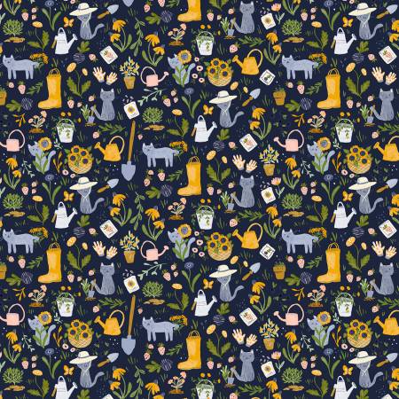 Navy Gardening Cats by Dear Stella