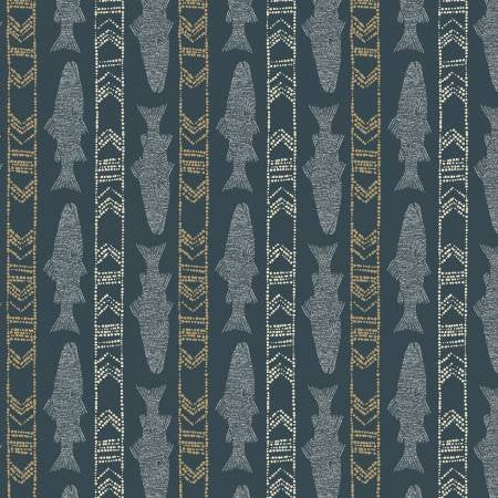 Lake Escape - Dark Blue Fish Stripe