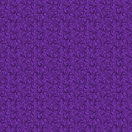 Deep Purple Scroll Pearlized - Miss Marguerite by Benartex