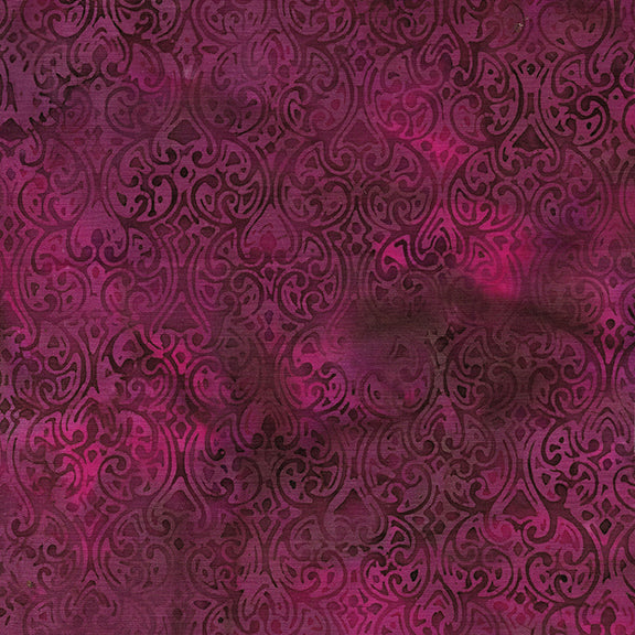 Midnight Glow Ornate Hearts-Red Cardinal112213370 / Island Batik