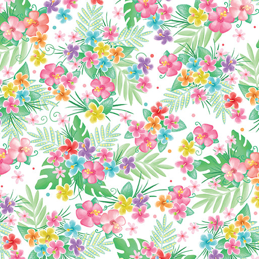 Flamingal Pals Tropical Flowers White14298-09