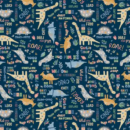 Baby Dino Comfort Flannel - Baby Dino Words Navy
