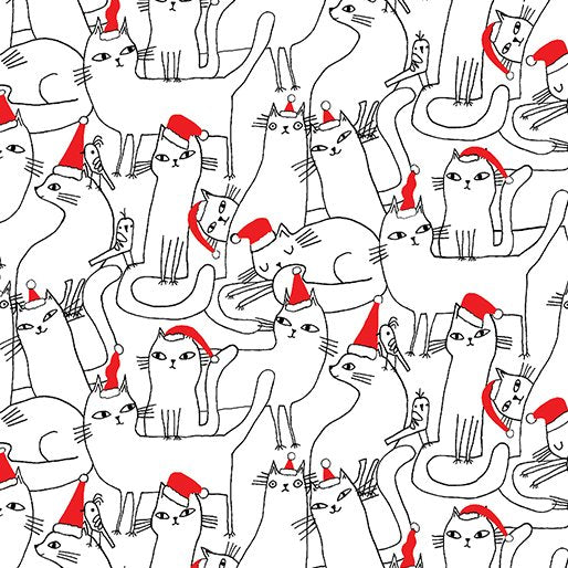 Meowy Christmas - Cats in Hats White