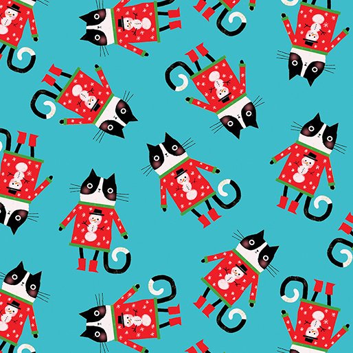 Meowy Christmas - Cat In a Sweater Toss Turquoise