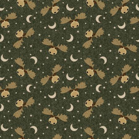 A Moose in the Woods - Moose Moon and Stars Green