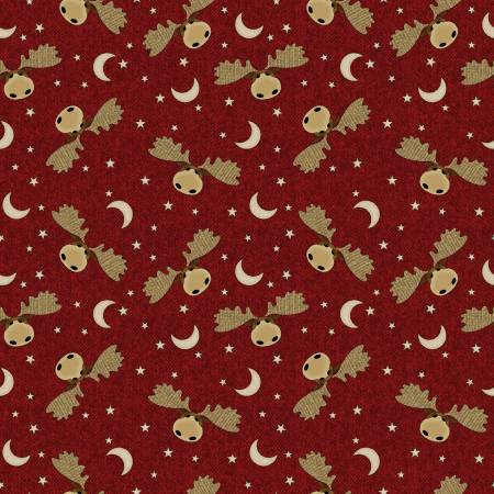A Moose in the Woods - Moose Moon and Stars Cranberry