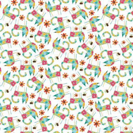 Garden Cats - Patterned Cats Teal/Multi