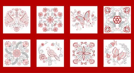Scarlett Stitches - 24in Redwork Panel