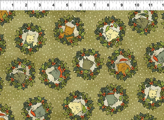 Christmas Cats - Green w Cats in circles