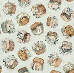 Cotton Tails - Rabbit & Basket Toss - Sage 2600 3800 H - QT Fabrics