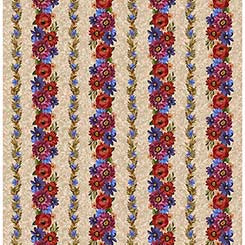 Midnight Petals - Floral Garland Stripe Taupe