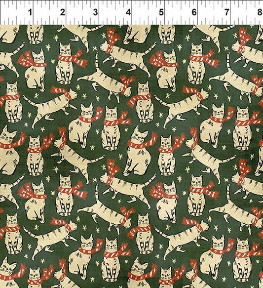Christmas Cats - Green w Cats