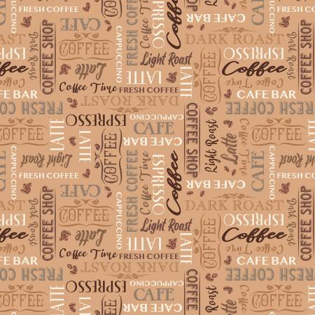 Latte Coffee Cafe Words - Coffee Connoisseur by Windham Fabrics