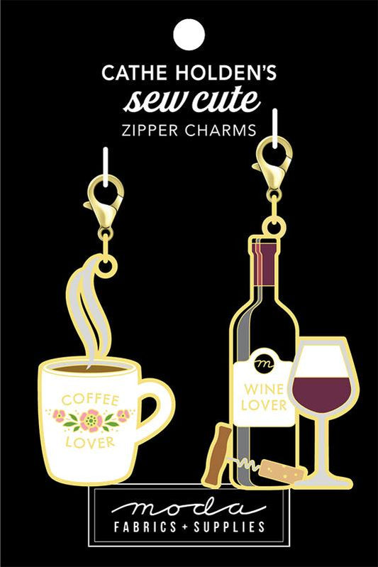 Coffee Wine Zipper Pulls 2ct