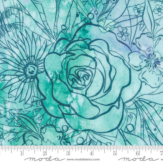 Coming Up Roses - Their Garden Florals Watercolor (Robins Egg)
