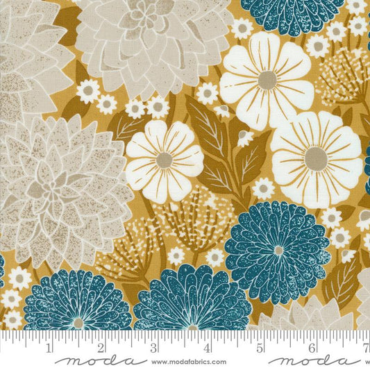 Field Of Flowers - Dahlias and Zinnias Florals Block Print Goldenrod