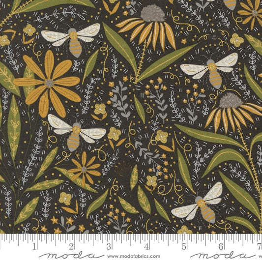 Bee Garden - Bee Garden Florals Bees Metallic Black