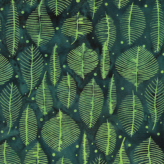 Wondrous - Leaves-Dark Lagoon by Island Batik