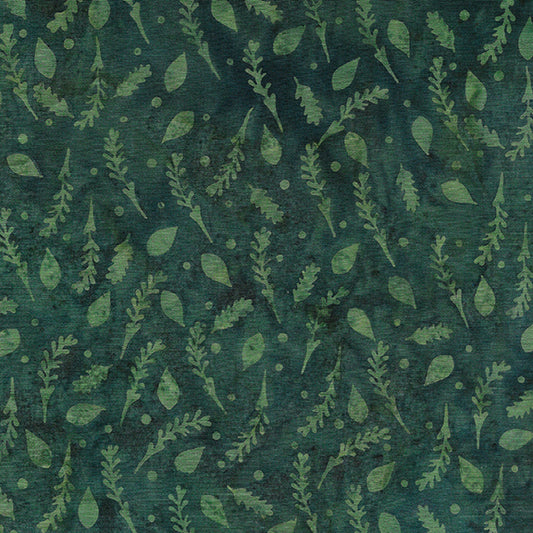 Wondrous - Sprigs and Leaves-Dark Teal by Island Batik