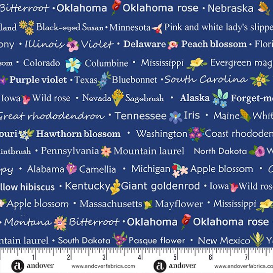 Floral States of America - State Names Text Blue