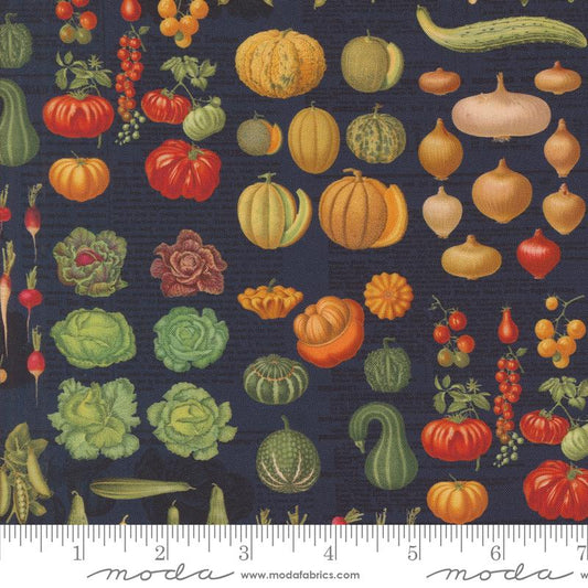Farm And Garden - Harvest Flat Lay Novelty Vegetables Indigo