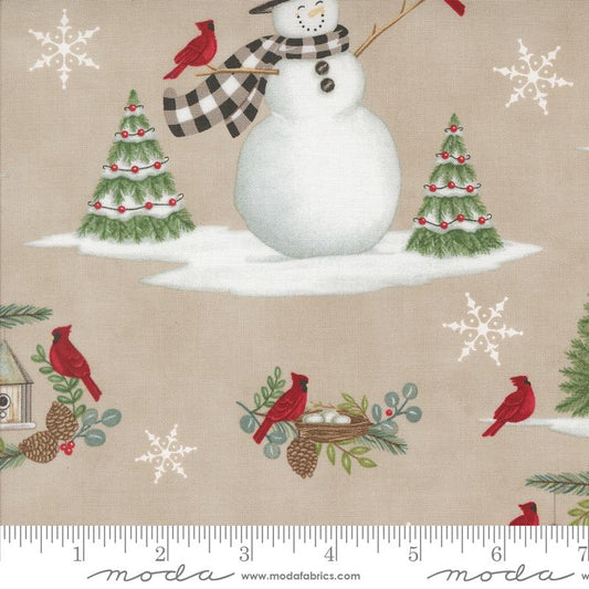 Winter Friends - Snowman and Cardinal Allover Landscape and Nature Trees Fog