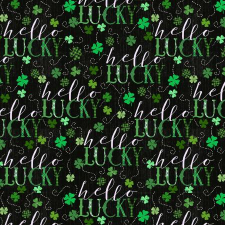 Hello Lucky Black/Green Word Print