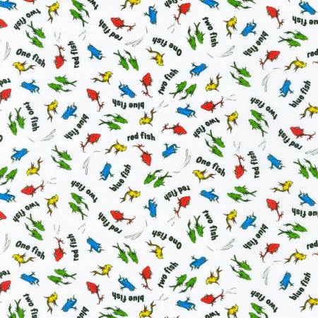 Multi-colored Fish on  White - A Little Dr. Seuss by Robert Kaufman