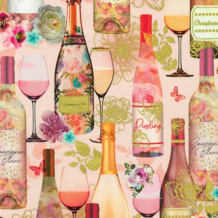 Happy Hour - Wine Bottles Blush w/Metallic